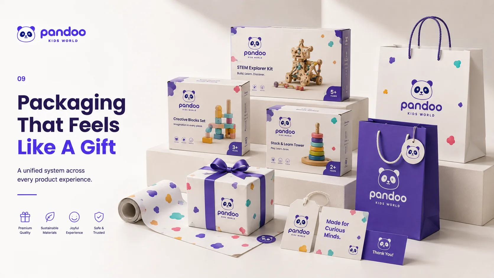 Pandoo Kids World — Logo and Branding packaging & visual design mockup 9 by Raghav Chopra